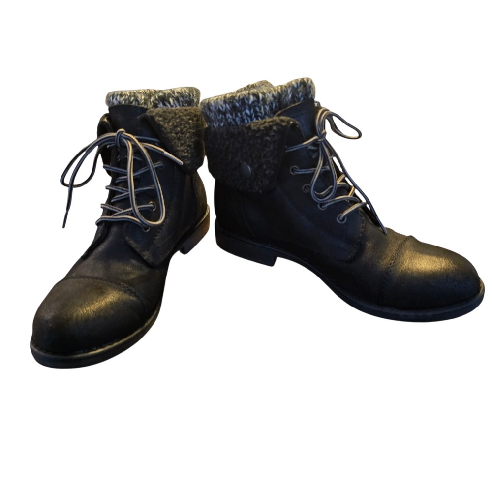 Cliffs White Mountain 8.5 Black LaceUp Ankle Boots Sweater Cuff Combat Retro Y2K - Picture 3 of 10